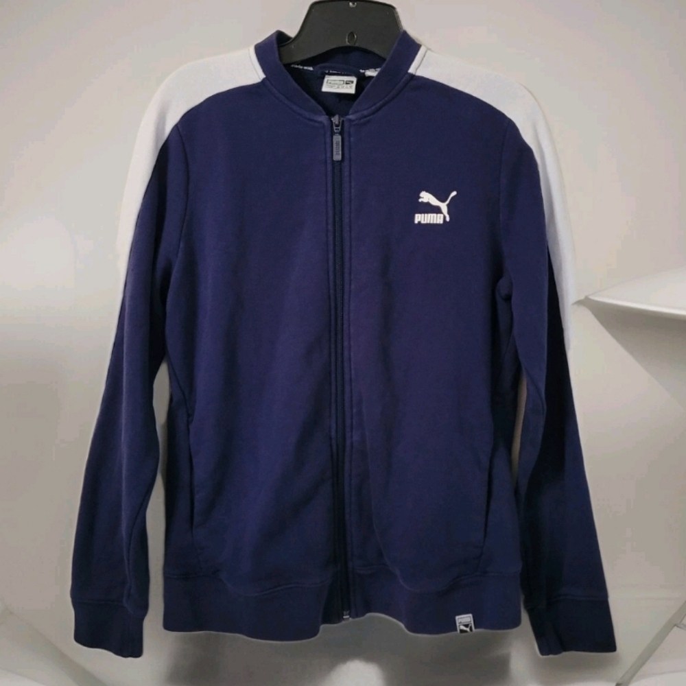 Puma Womens Classic T7 Full Zip Blue   Sweater Large